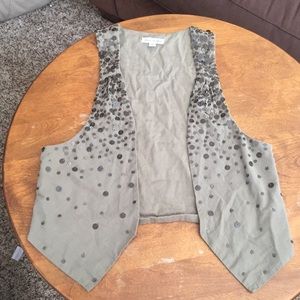 Army green sequined open vest
